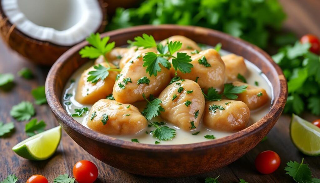 découvrez notre recette facile et savoureuse de poulet mariné au lait de coco : une alliance exquise de douceur et d'épices, idéale pour un repas exotique et parfumé qui ravira vos papilles.