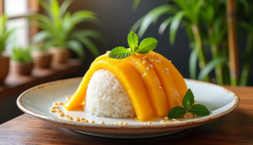 découvrez le mango sticky rice, le dessert thaïlandais incontournable alliant riz gluant, lait de coco et mangue fraîche. une douceur exotique à savourer absolument !