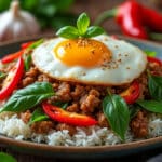 découvrez le pad kra pao, un plat thaïlandais emblématique à base de basilic sacré, de viande sautée et d’épices, parfait pour savourer toute l’authenticité de la cuisine thaïlandaise.