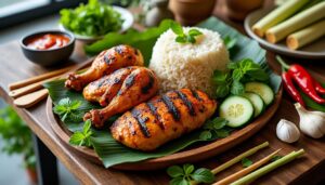 découvrez comment préparer un poulet grillé façon isaan, une recette thaïlandaise savoureuse et authentique, parfaite pour un repas épicé et parfumé.