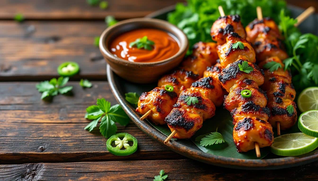 découvrez la recette authentique des brochettes satay thaïlandaises, savoureuses et parfumées, parfaites pour un repas convivial et exotique.