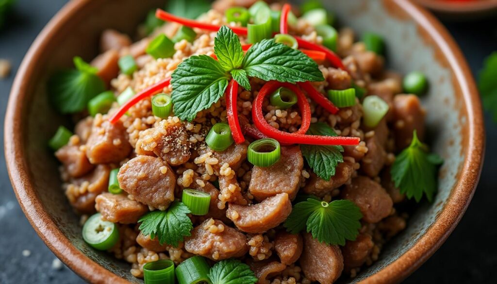 découvrez la recette authentique du laab, une salade de viande hachée savoureuse et parfumée, parfaite pour un repas exotique et équilibré.