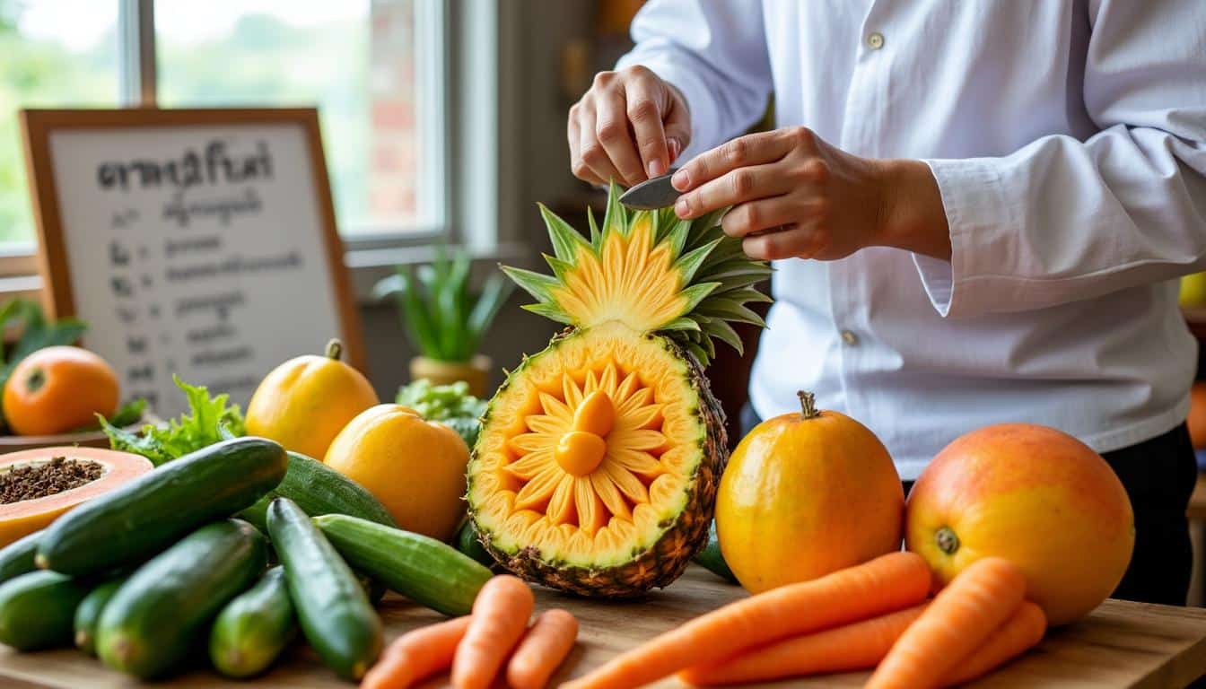découvrez nos ateliers créatifs de sculpture de fruits et légumes en thaïlande pour apprendre cet art traditionnel unique et impressionner vos convives.