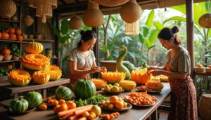 participez à des ateliers créatifs de sculpture de fruits et légumes en thaïlande et découvrez l'art traditionnel thaïlandais de manière ludique et originale.